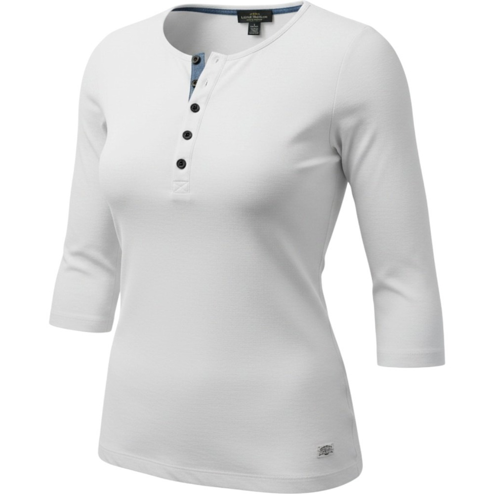 Lauren Ralph Lauren Henley Shirt 3/4 Sleeve Button White Large Cotton Womens